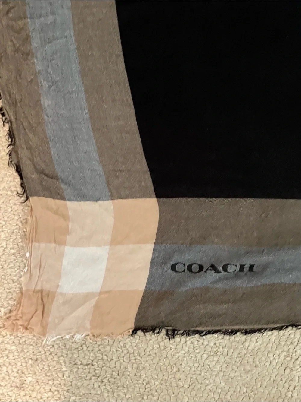 Coach Plaid Square 42” Scarf Shawl Brown Black Old Money Preppy Neutral